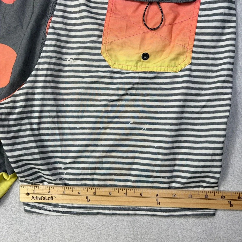 Billabong Andy Warhol Board Shorts Mens 38 Gray Pink Polka Dot Striped Trunks
